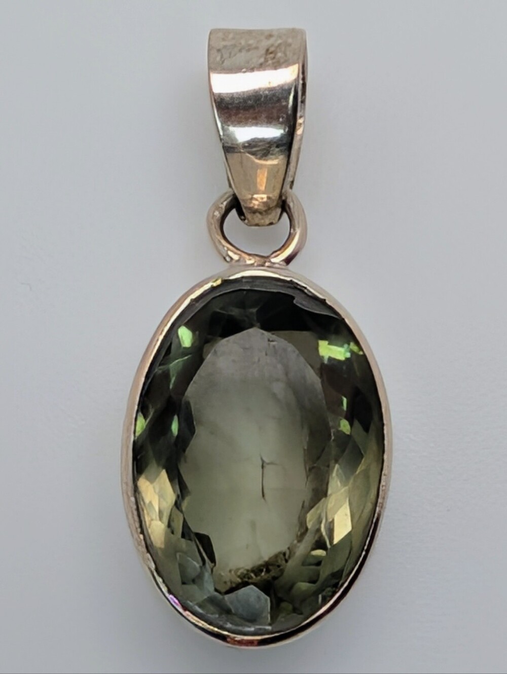 Green Amethyst S925 Sterling Silver Gemstone Oval Pendant